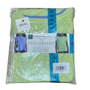 EcoThreads T-Shirt Womens Plus 2XL Blue Green 2-Pack Flutter Sleeve Crew